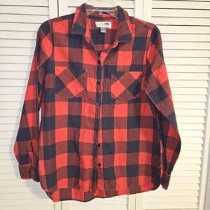 Old Navy Red and Black Plaid Button Down Shirt